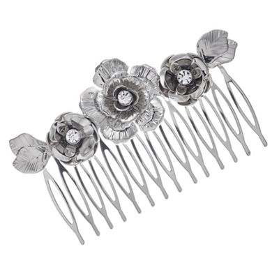 Silver crystal floral hair comb